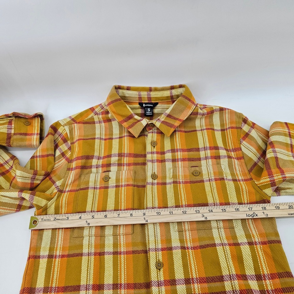 Cotopaxi Flannel Shirt Mens Small Yellow Orange Plaid Organic Cotton Long Sleeve - Picture 4 of 6